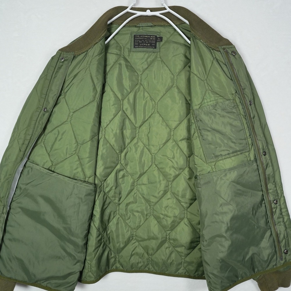 J.Crew Mens Olive Green Quilted Bomber Jacket XL Military Style Onion Quilt - Picture 8 of 9
